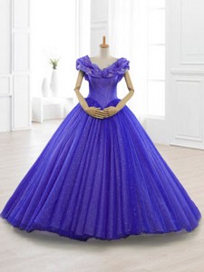 Latest Appliques Cap Sleeves Sweet 15 Dress In Purple