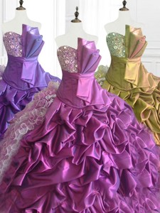 Fashionable Strapless Pick Ups Quinceanera Dress With Sequins And Ruffles