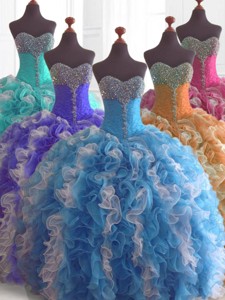 Low Price Beading And Ruffles Quinceanera Dress In Multi Color