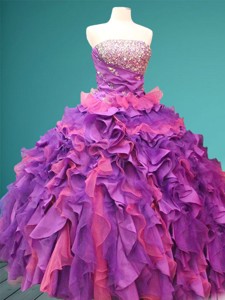 Best Beaded and Ruffled Quinceanera Dress with Purple and Pink