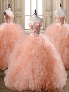 Lovely Peach Big Puffy Quinceanera Dress with Beading and Ruffles