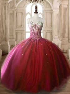 Classical Big Puffy Wine Red Quinceanera Dress with Beading