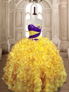 Pretty Ball Gown Yellow Quinceanera Dress with Beading and Ruffles