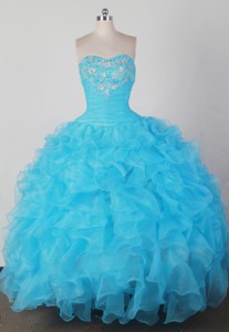Brand New Ball Gown Strapless Floor-length Aqua Quincenera Dress