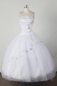 Simple Ball Gown Strapless Floor-length White Quincenera Dress