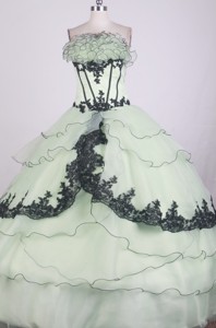 Romantic Ball Gown Strapless Floor-length Apple Green Quinceanera Dress