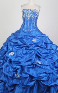 Cheap Ball Gown Strapless Floor-length Blue Quinceanera Dress