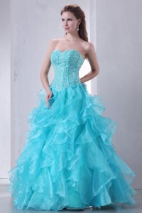 Turquoise Sweetheart Beading And Ruffles Quinceanera Dress