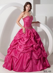 Hot Pink Ball Gown Sweetheart Floor-length Taffeta Pick-ups Quinceanera Dress