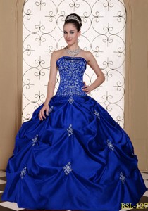 Embroidery Taffeta Strapless Modest Quinceanera Dress with Pick-ups