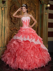 Waltermelon Ball Gown Strapless Floor-length Ruffles Organza Quinceanera Dress