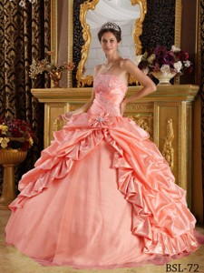 Watermelon Ball Gown Floor-length Taffeta and Tulle Beading Quinceanera Dress 