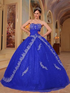 Dark Blue Ball Gown Sweetheart Floor-length Organza Embroidery and Beading Quinceanera Dress 