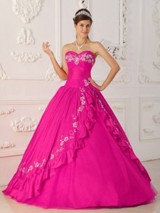 Hot Pink Princess Sweetheart Floor-length Embroidery And Beading Quinceanera Dress