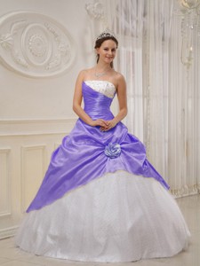 Lavender and White Strapless Floor-length Taffeta and Tulle Beading Quinceanera Dress 