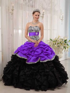 Brand New Purple and Black Ball Gown Sweetheart Floor-length Quinceanera Dress 