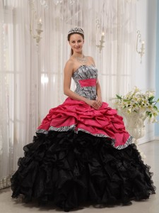 Brand New Red and Black Ball Gown Sweetheart Floor-length Quinceanera Dress 
