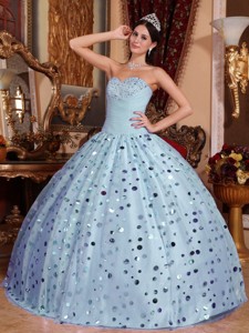 Purple Ball Gown Sweetheart Floor-length Tulle Sequins Quinceanera Dress 
