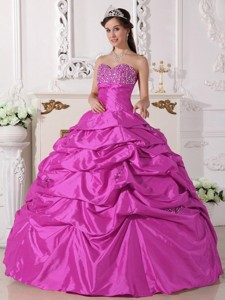 Hot Pink Ball Gown Sweetheart Floor-length Taffeta Beading Quinceanera Dress 