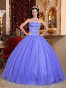 Purple Ball Gown Sweetheart Floor-length Tulle and Taffeta Beading Quinceanera Dress