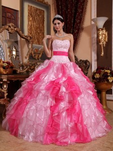 Multi-colored Ball Gown Sweetheart Floor-length Organza Beading and Ruch Quinceanera Dress 