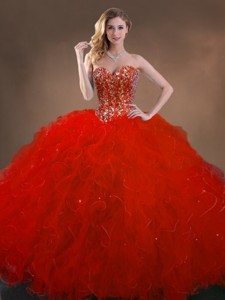 Ball Gown Beaded and Ruffles Quinceanera Gowns in Red 