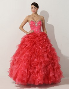 Promotional Princess Red Quinceanera Gown with Beading and Ruffles 