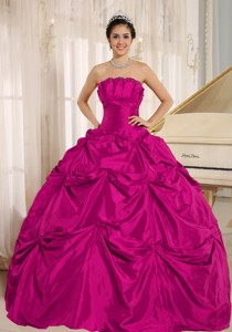 Red Ball Gown Quinceanera Dress With Pick-ups For Custom Made Taffeta