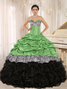 Green and Black Sweetheart Ruffles Quinceanera Dress With Floor-length