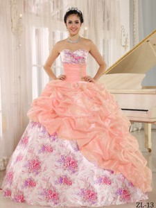 Printing Sweetheart Beaded and Pick-ups For Multi-color Quinceanera Dress For Custom Made