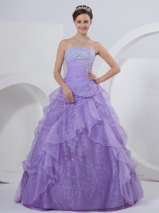 Lavender Strapless Appliques And Pick-ups Quinceanera Dress