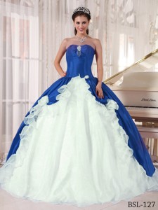 Blue and White Ball Gown Sweetheart Floor-length Beading Quinceanera Dress