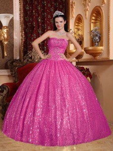 Hot Pink Ball Gown Sweetheart Floor-length Beading Quinceanera Dress