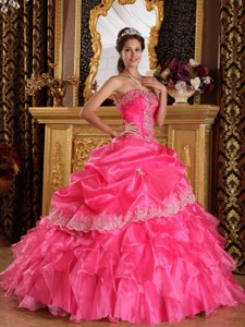 Hot Pink Ball Gown Strapless Floor-length Organza Quinceanera Dress