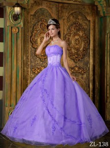 Lavender Ball Gown Strapless Floor-length Appliques Organza Quinceanera Dress