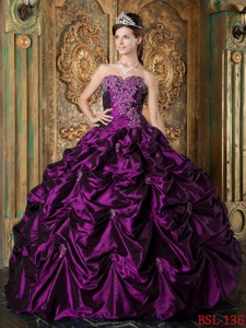 Eggplant Purple Ball Gown Sweetheart Floor-length Picks-up Taffeta Quinceanera Dress