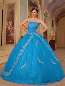 Teal Ball Gown Sweetheart Floor-length Organza Embroidery and Beading Quinceanera Dress
