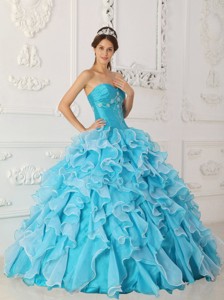 Blue Princess Sweetheart Floor-length Taffeta And Organza Beading Quinceanera Dress