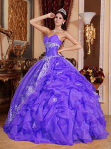 Purple Ball Gown Sweetheart Floor-length Organza Beading Quinceanera Dress