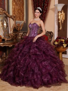Dark Purple Ball Gown Sweetheart Floor-length Organza Sequins Quinceanera Dress
