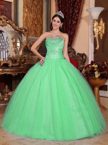 Green Ball Gown Sweetheart Floor-length Tulle and Taffeta Beading and Ruch Quinceanera Dress