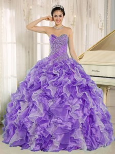 Purple Beaded Bodice And Ruffles Custom Made Quinceanera Dress
