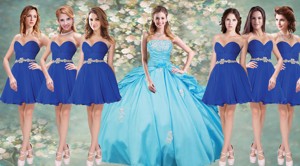Fashionable Applique Aqua Blue Quinceanera Dress And Short Blue Dama Dress