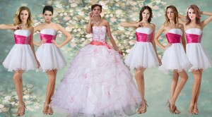 Wonderful Ruffled And Applique Quinceanera Dress And Short Beaded White Dama Dress