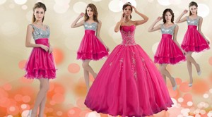 Luxurious Hot Pink Big Puffy Quinceanera Dress And Modest Sequined Straps Dama Dress
