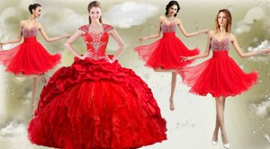 New Arrivals Red Big Puffy Quinceanera Dress And Wonderful Rhinestoned And Ruched Dama Dress