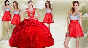 Top Selling Beaded And Pick Ups Quinceanera Dress And Romantic Sequined V Neck Short Dama Dress