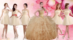 Classical Applique And Ruffled Champagne Sweet 16 Dress And Short Dama Dress