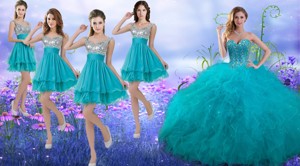 Wonderful Beaded And Ruffled Quinceanera Dress And Beautiful Straps Sequined Dama Dress
