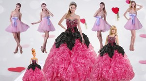 Multi Color Sweetheart Ruffles and Beading Dress for a Quinceanera and Sweetheart Bowknot Short Prom